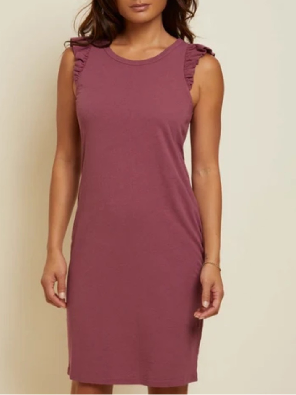 NATION LTD STEFFI $165 Sleeveless Ruffle-Shoulder Midi Dress in Prune linen